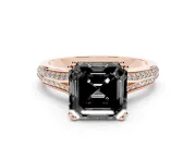 Asscher Cut Split Shank Engagement Ring Setting for a Black Center | Pavé Band | Rose Gold