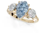 Pear-Shaped Three Stone Engagement Ring Setting for a Fancy Blue Lab-Grown Diamond | Tapered Pave Band | Yellow Gold