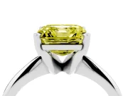Fancy Yellow Asscher Cut Diamond Solitaire Ring Set in Silver with Prong Setting on a Plain Round Band