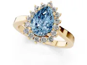 Pear-Shaped Scalloped Halo Engagement Ring Setting for a Fancy Blue Lab-Grown Diamond | Yellow Gold