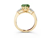 Fancy Green Three-Stone Heart Cut Diamond Ring Set in Yellow gold with Pear Side Stones and Prong Setting