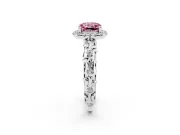 Cushion Cut Leaf Halo Engagement Ring Setting for a Fancy Pink Lab-Grown Diamond | Bezel Accents | Sterling Silver