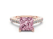 Princess Cut Hidden Halo Pave Engagement Ring Setting for a Fancy Pink Lab-Grown Diamond | Claw Prongs | Rose Gold