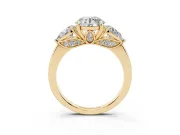 Round Cut Diamond Three-Stone Ring Set in Yellow gold with Pear Side Stones