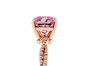 Fancy Pink Cushion Cut Diamond Solitaire Ring Set in Rose gold with Twisted Band and Bead Prong Setting