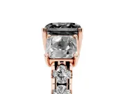 Asscher Cut Three Stone Engagement Ring Setting for a Black Center | Accented Shoulders | Rose Gold