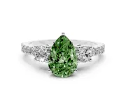 Pear-Shaped Three Stone Engagement Ring Setting for a Fancy Green Lab-Grown Diamond | Pavé Band | White Gold