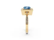 Princess Cut Milgrain Halo Engagement Ring Setting for a Fancy Blue Lab-Grown Diamond | Graduated Pavé | Yellow Gold