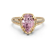 Fancy Pink Pear Cut Diamond Pavé Split Shank Solitaire Ring Set in Yellow gold with Prong Setting