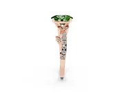 Fancy Green Oval Cut Diamond Solitaire Leaf-Inspired Ring Set in Rose gold with Pavé Band and Prong Setting