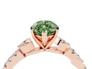 Fancy Green Marquise Cut Diamond Solitaire Leaf-Inspired Ring Set in Rose gold with Pavé Band and Prong Setting