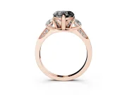 Heart-Shaped Hidden Halo Three Stone Engagement Ring Setting for a Black Center | Rose Gold