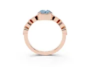 Fancy Blue Oval Cut Diamond Vintage-Inspired Milgrain Ring Set in Rose gold with Marquise Stations of Round Accents