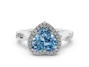 Fancy Blue Heart Cut Diamond Halo Twisted Band Ring Set in Platinum with Prong Setting
