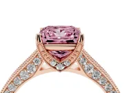Princess Cut Hidden Halo Engagement Ring Setting for a Fancy Pink Lab-Grown Diamond | Milgrain Pave | Rose Gold