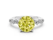 Fancy Yellow Round Cut Diamond Solitaire Vine Band Ring Set in Platinum with Round Accents and Prong Setting