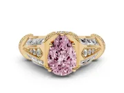 Pear-Shaped Vintage Milgrain Engagement Ring Setting for a Fancy Pink Lab-Grown Diamond | Hidden Halo | Yellow Gold