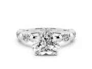 Heart Cut Diamond Solitaire Ring Set in Platinum with Bezel-Set Accents on Beaded Band and Prong Setting