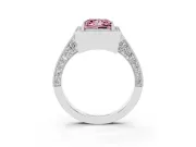 Princess Cut Milgrain Halo Engagement Ring Setting for a Fancy Pink Lab-Grown Diamond | Side Stones | White Gold