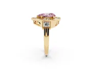 Fancy Pink Pear Cut Diamond Milgrain Halo Ring Set in Yellow gold with Split Shank