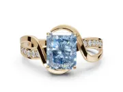 Radiant Cut Bypass Solitaire Engagement Ring Setting for a Fancy Blue Lab-Grown Diamond | Pavé Strands | Yellow Gold
