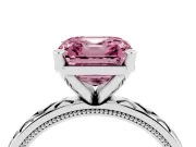 Fancy Pink Asscher Cut Diamond Solitaire Ring Set in Silver with Milgrain and Black Enamel X Pattern Band