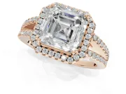Asscher Cut Halo Split Shank Engagement Ring Setting | Pavé Shoulders | Rose Gold