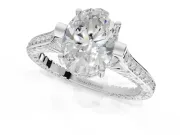 Oval Vintage Cathedral Engagement Ring Setting | Carved Band | White Gold
