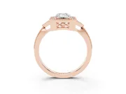 Emerald Cut Diamond Halo Engagement Ring Set in Rose gold with Milgrain Pavé Band