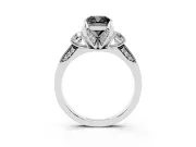 Cushion Cut Hidden Halo Three Stone Engagement Ring Setting for a Black Center | Sterling Silver