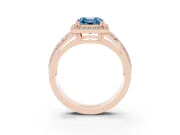Asscher Cut Halo Engagement Ring Setting for a Fancy Blue Lab-Grown Diamond | Two-Row Pave Split Shank | Rose Gold