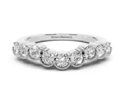 Round Lab-Grown Diamond Vintage Milgrain Half Eternity Band | Scalloped Cups | White Gold