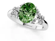Fancy Green Oval Cut Diamond Solitaire Floral Ring Set in Silver with Marquise Petals and Prong Setting