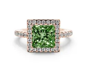 Fancy Green Princess Cut Diamond Pavé Band Halo Engagement Ring Set in Rose gold with Prong Setting