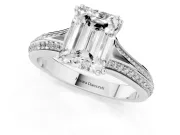 Emerald Cut Pave Split Shank Engagement Ring Setting | Double Claw Prongs | Sterling Silver
