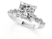 Princess Cut Diamond Cluster Solitaire Ring Set in Silver with Prong Setting