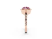 Round Milgrain Halo Engagement Ring Setting for a Fancy Pink Lab-Grown Diamond | Side Stones | Rose Gold