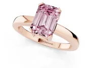 Fancy Pink Emerald Cut Diamond Solitaire Ring Set in Rose gold with Prong Head and Smooth Polished Band
