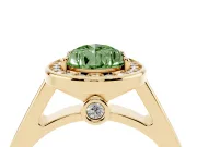 Fancy Green Pear Cut Diamond Halo Solitaire Ring Set in Yellow gold with Pavé Band and Bezel Setting
