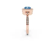 Fancy Blue Cushion Cut Diamond Halo Engagement Ring Set in Rose gold with Milgrain Pavé Band