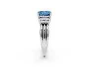 Fancy Blue Three-Stone Radiant Cut Diamond Channel Set Ring Set in Silver with Bar Prongs