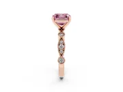 Fancy Pink Asscher Cut Diamond Solitaire Engagement Ring Set in Rose gold with Milgrain Bezel Accent Band