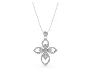 Round Lab-Grown Diamond Pavé Floral Cross Pendant Necklace | Petal Arms | White Gold