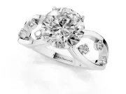 Round Cut Diamond Solitaire Ring Set in Platinum with Side Stones on Criss-Cross Band and Prong Setting