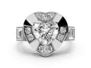 Heart Cut Diamond Milgrain Halo Ring Set in Platinum with Split Shank