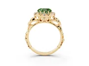 Fancy Green Heart Cut Diamond Halo Ring Set in Yellow gold with Scrollwork Band and Prong Setting