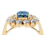 Emerald Cut Floral Double Halo Engagement Ring Setting for a Fancy Blue Lab-Grown Diamond | Plain Band | Yellow Gold
