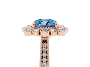Fancy Blue Cushion Cut Diamond Halo Milgrain Pavé Ring Set in Rose gold with Prong Setting
