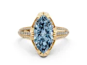Fancy Blue Marquise Cut Diamond Pavé Split Shank Solitaire Ring Set in Yellow gold with Prong Setting