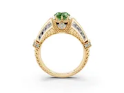 Fancy Green Pear Cut Diamond Vintage-Inspired Milgrain Ring Set in Yellow gold with Accent Split Shank